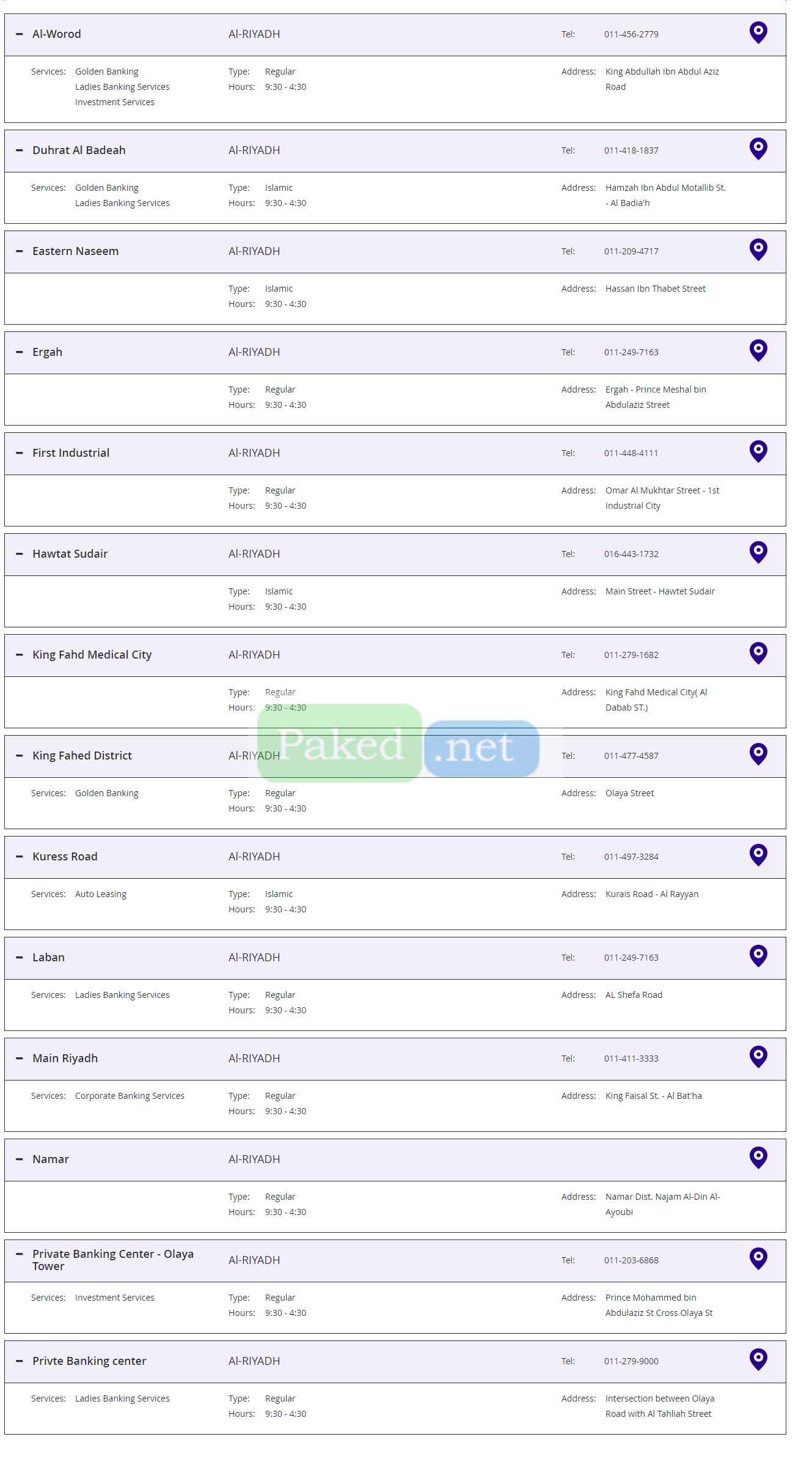 Riyad Bank Branches And Timings In Al Riyadh